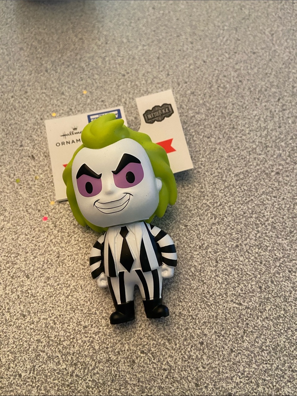 Hallmark Vinyl Figure with Lime Green Hair and Black & White Stripes
